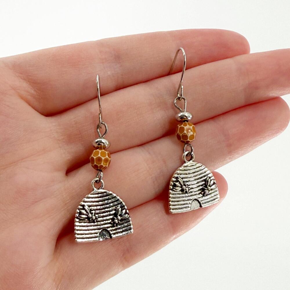 Bee Hive Earrings, Bee Dangle Earrings, Bumble Bee Earrings